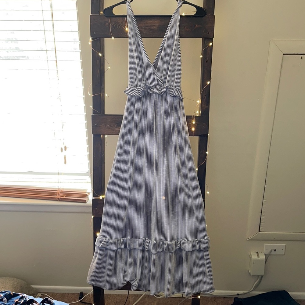 Long, Flowy, Blue & White, Dress